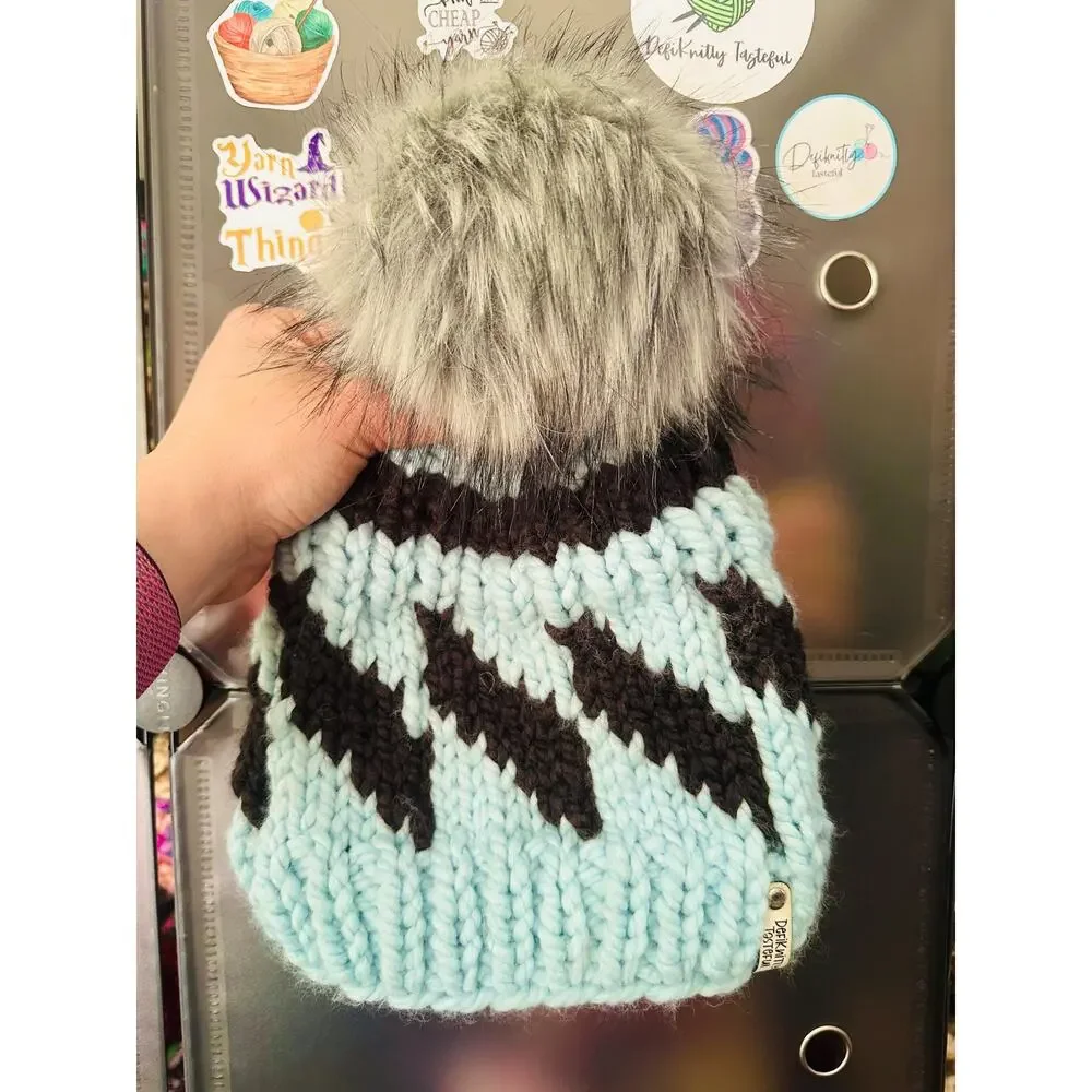 Hand Knit Tilt A Whirl Beanie: Cozy Winter Hat with Faux Fur Pom